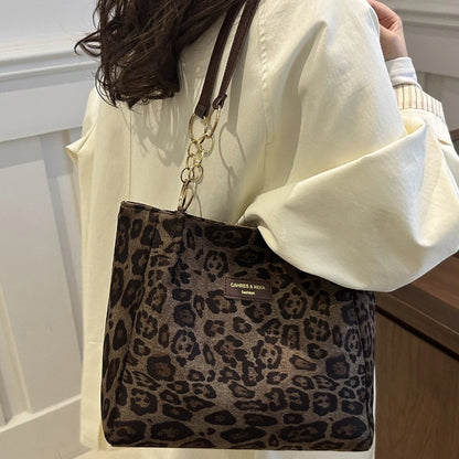 Leopard Print Shoulder Bag – Metal Chain Faux Leather Tote