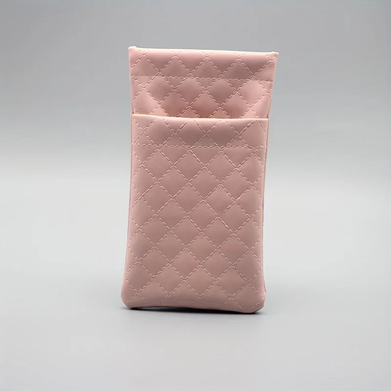 Quilted Faux Leather Glasses Case with Auto-Close Snap