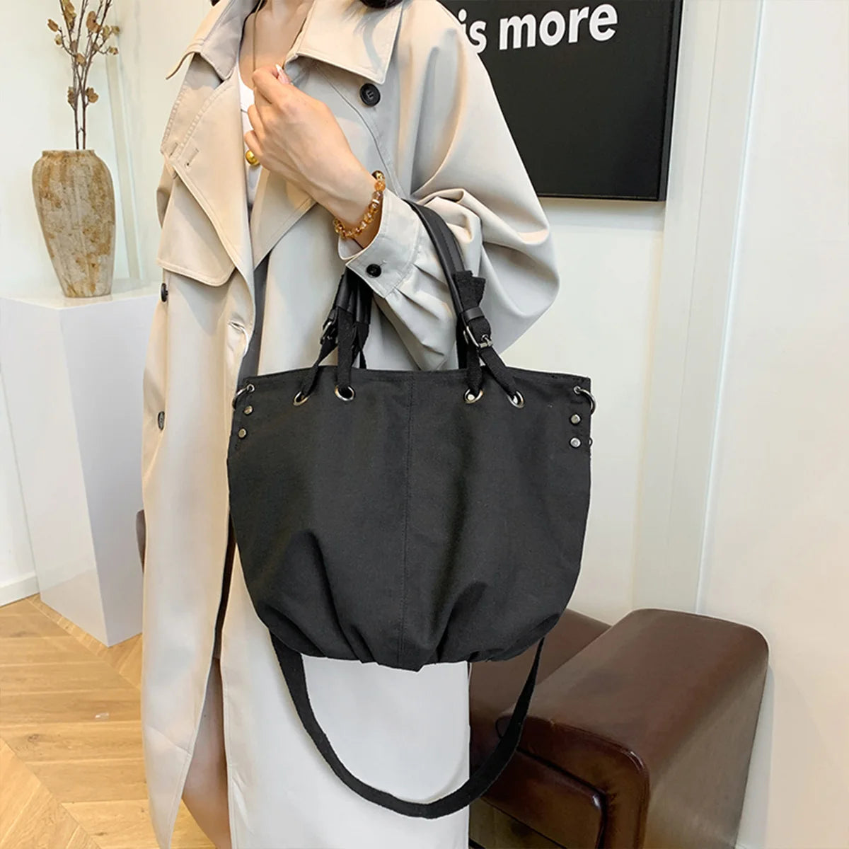 Relaxed Women Shoulder Bag Soft Quilted Fabric Lightweight Tote Large Capacity Versatile Crossbody