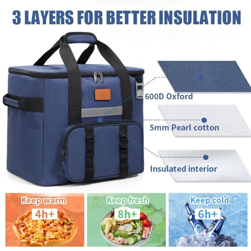 32l Thermal Food Carrier Bag Women Large Insulated Cooler Tote Zipper Portable Leakproof Picnic