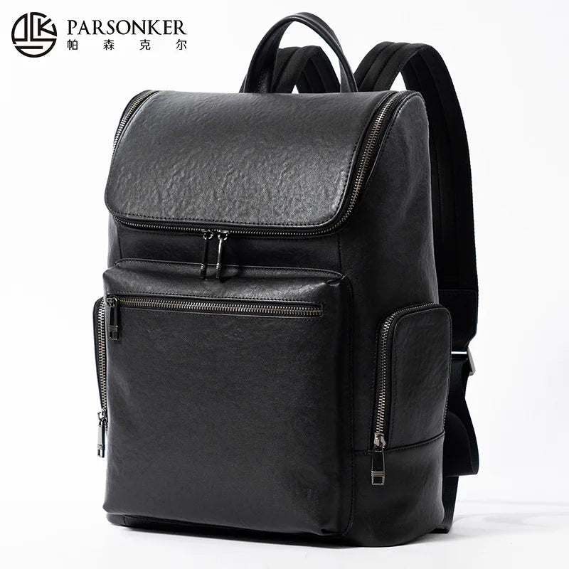 Men S Genuine Leather High-End Double-Shoulder Bag Simple Flap