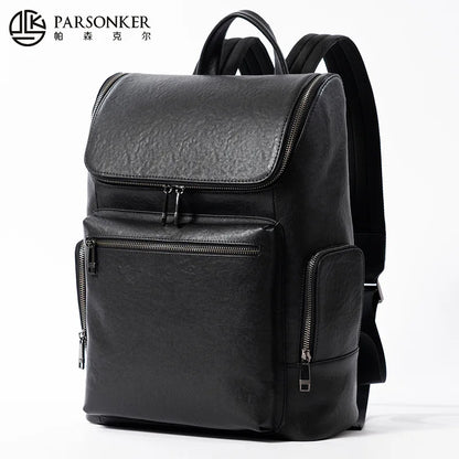 Men S Genuine Leather High-End Double-Shoulder Bag Simple Flap