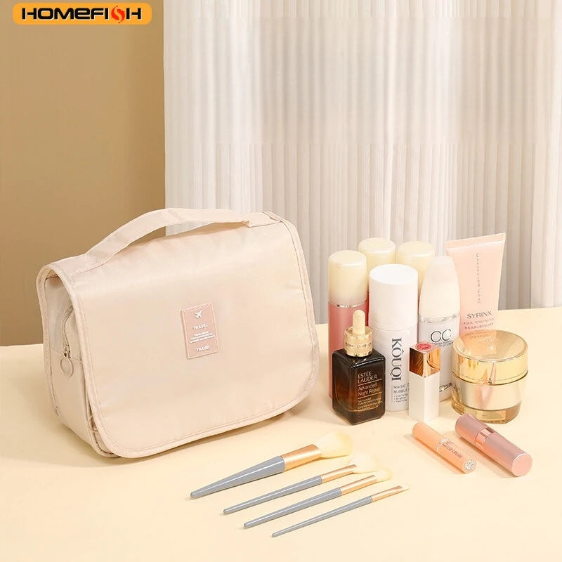 Homefish Portable Hanging Hook Cosmetic Bag Waterproof Wear Resistant Travel Organizer Multi-Layer