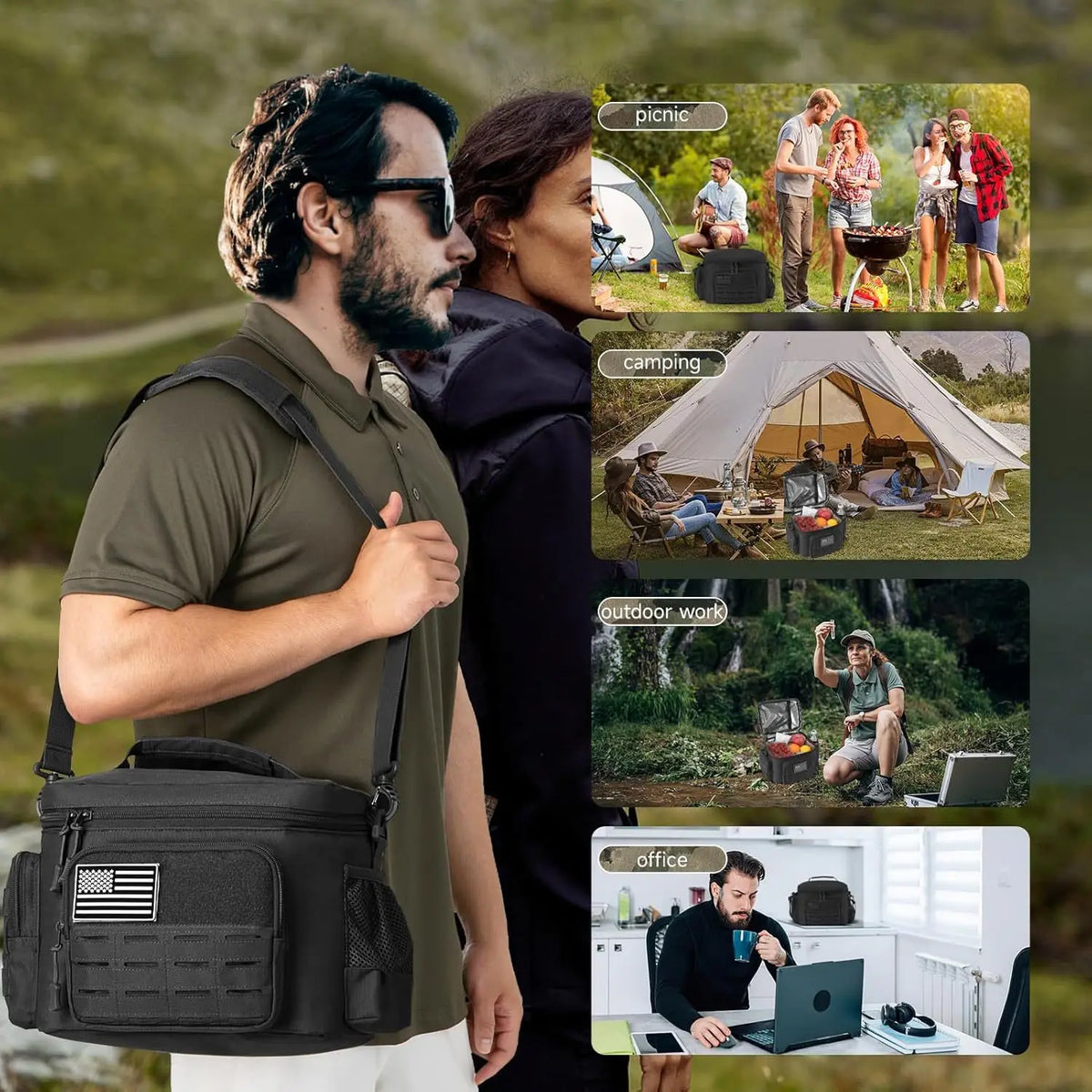 Homefish Tactical Lunch Bag Men Heavy Duty Leakproof Insulated Cooler Outdoor Work Camping Picnic