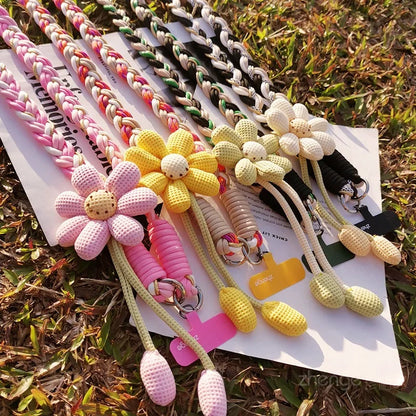 Cute Woven Flower Phone Lanyard – Braided Bag Strap Accessory