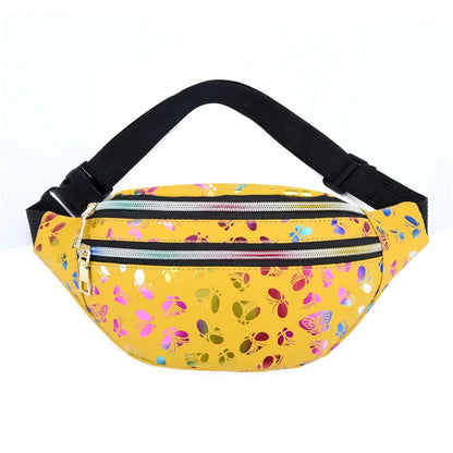 Fashionable Waist Bag Double Zipper Butterfly Multifunctional Shoulder Crossbody Pu Change Mobile