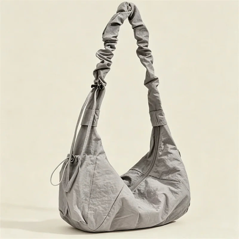 Nylon Ruched Shoulder Bag for Women – Multi-Pocket Hobo