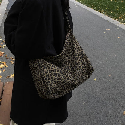 Chic Leopard Print Hobo Bag Soft Tote Shoulder Bags Adjustable Strap - Soft