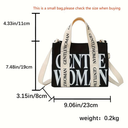 Canvas Crossbody Tote Bag – Bold Letter Print for Women
