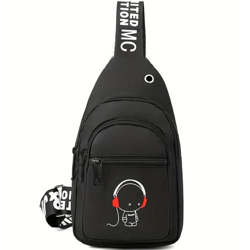 Men S Backpack Double Zippers Shoulder Strap Letter Pattern