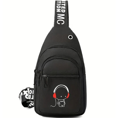 Men S Backpack Double Zippers Shoulder Strap Letter Pattern