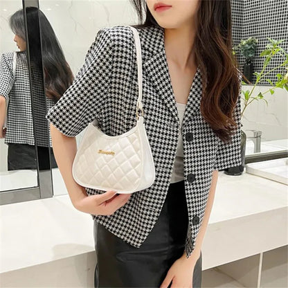 Chic Quilted Pu Handbag Shoulder Bag Women Daily Use Large Capacity Underarm Bag Zipper Closure