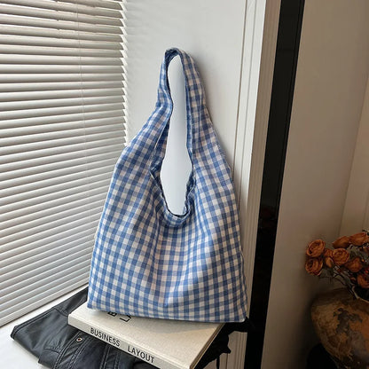Korean Vintage Plaid Underarm Bags Lightweight Large Capacity Single Shoulder Bag Students Commute