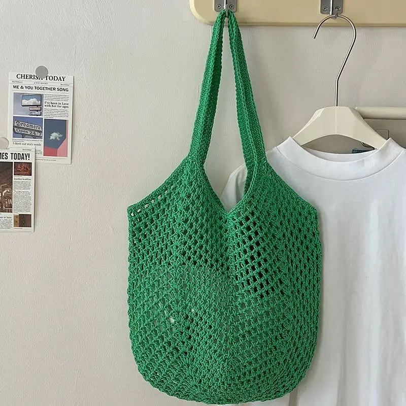 Summer Beach Tote Shoulder Bag Straw Weav Handbag Large Capacity Vacation Weaving Hollow Bags Women