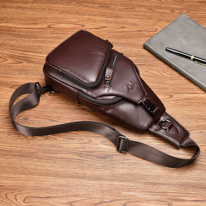 Top-Grain Cowhide Men S Chest Bag Retro Oil-Wax Cowhide Fashionable Genuine Leather Crossbody Chest