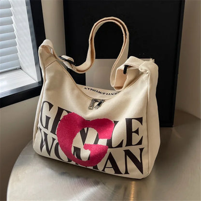 Encrypted Padded Letters Canvas Bag Fashionable Gentlewoman Shoulder Chic Pattern Daily Use Work