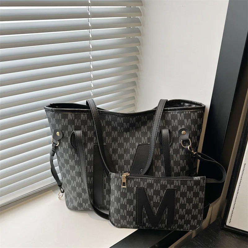 Monogram Tote Bag Set – Large Shoulder Bag with Mini Pouch