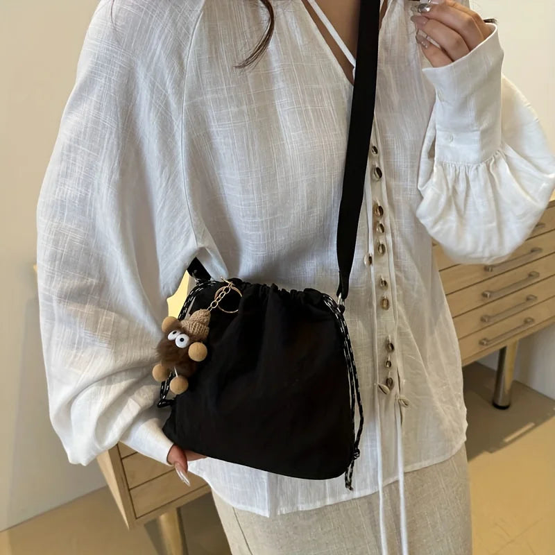 Nylon Drawstring Crossbody Bucket Bag for Women