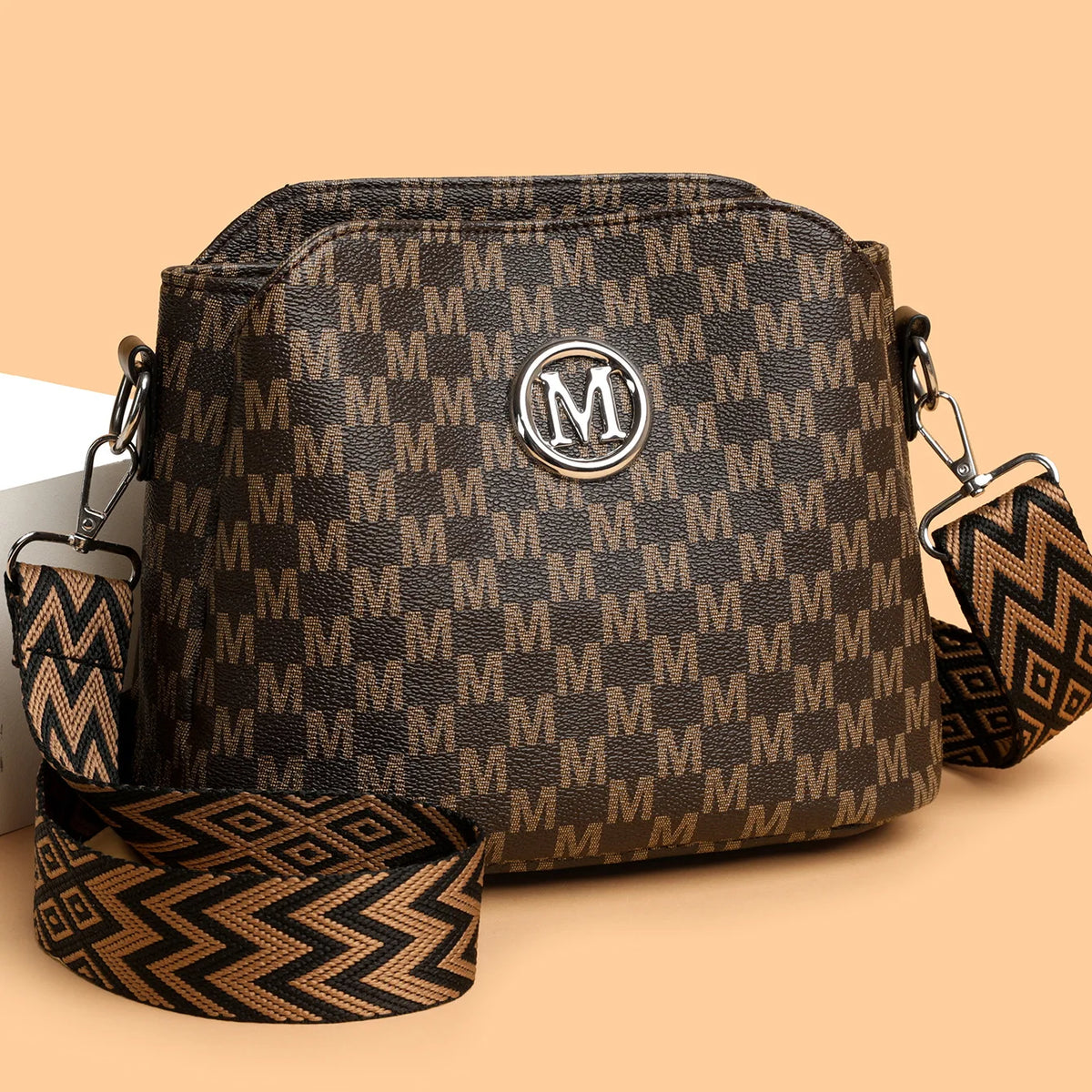 Monogram Crossbody Bag for Women – Retro Faux Leather Shoulder Bag