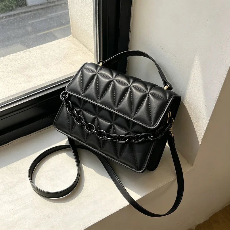 Quilted Chain Crossbody Bag – Elegant Satchel Purse with Top Handle & Detachable Strap