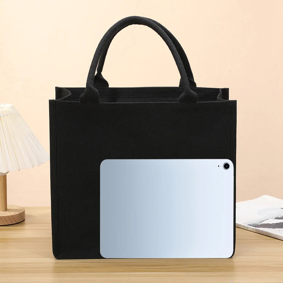 Homefish Leisure Thickened Handheld Canvas Tote Bag Black Three-Dimensional Large-Capacity Simple