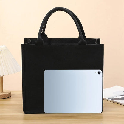 Homefish Leisure Thickened Handheld Canvas Tote Bag Black Three-Dimensional Large-Capacity Simple