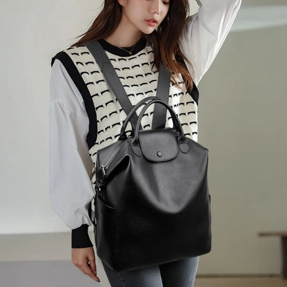 Genuine Cowhide Leather Women's Backpack – Large Capacity