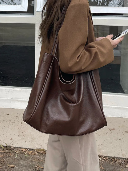 Large-Capacity Women S Casual Soft Leather Crossbody Commuter Single-Shoulder Bag Tote - Soft