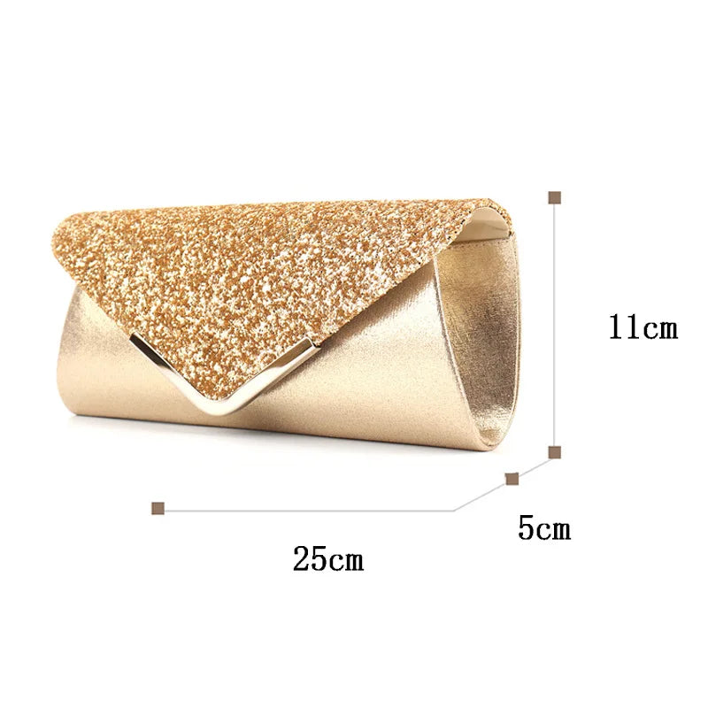 Sparkly Black Evening Clutch Bag Envelope Purse Gold Chain Parties Prom Special Occasions Formal