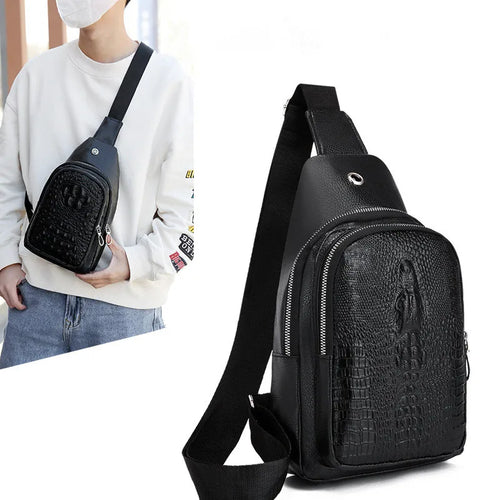 Men's Crossbody Sling Bag – Crocodile Pattern PU Leather Chest Bag