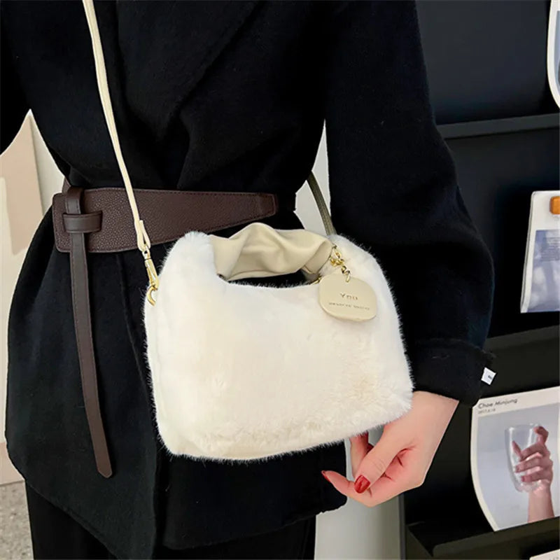 Plush Faux Fur Crossbody Bag – Women's Stylish Shoulder Handbag