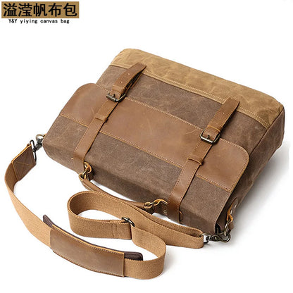 Men S Canvas Shoulder Crossbody Bag Clap Large Capacity Travel Business Briefcase Laptop