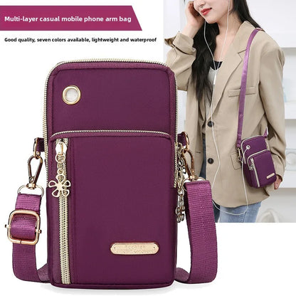 Mini Crossbody Phone Bag with Multi Zipper Pockets & Gold Hardware
