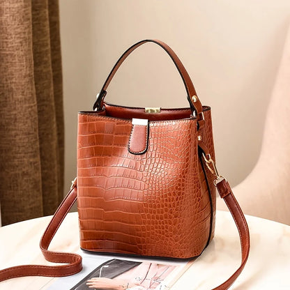 Crocodile Pattern Bucket Bag – Women's Leather Tote & Crossbody Handbag
