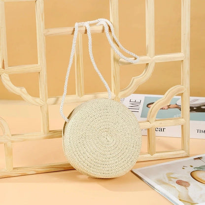 Round Woven Straw Crossbody Bag for Women