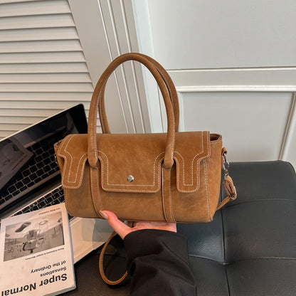 Trendy Retro Women Crossbody Bag Suede Pu Quilted Handbag Solid Color Portable Shoulder Commute