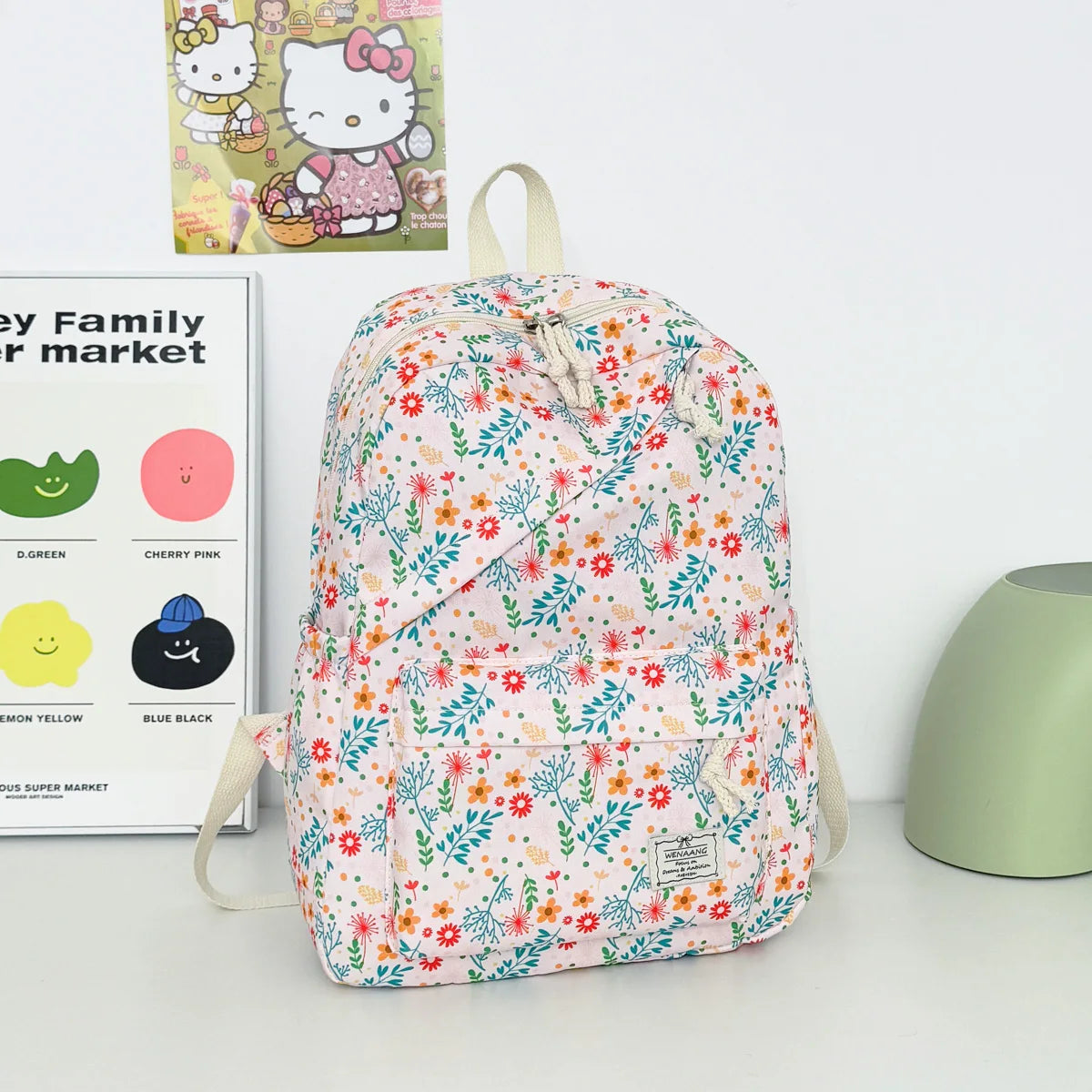Sweet Fresh Floral Print Backpack Teen Girls Light Weight Multi-Purpose Large Capacity School Bag