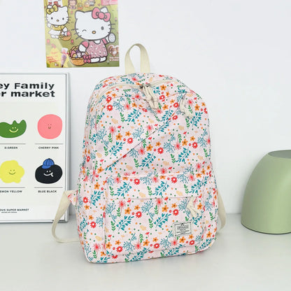 Sweet Fresh Floral Print Backpack Teen Girls Light Weight Multi-Purpose Large Capacity School Bag
