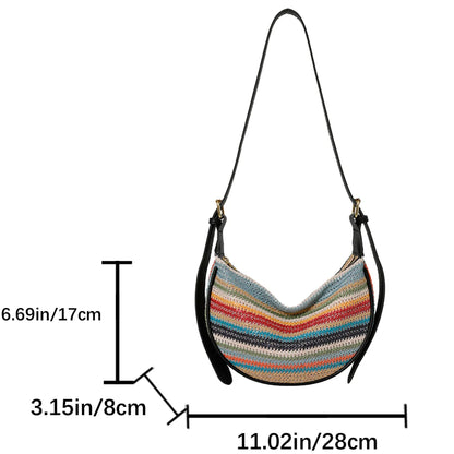 Bohemian Vacation Women Hobo Bag Stripe Woven Crossbody Adjustable Strap Multi Function Shoulder