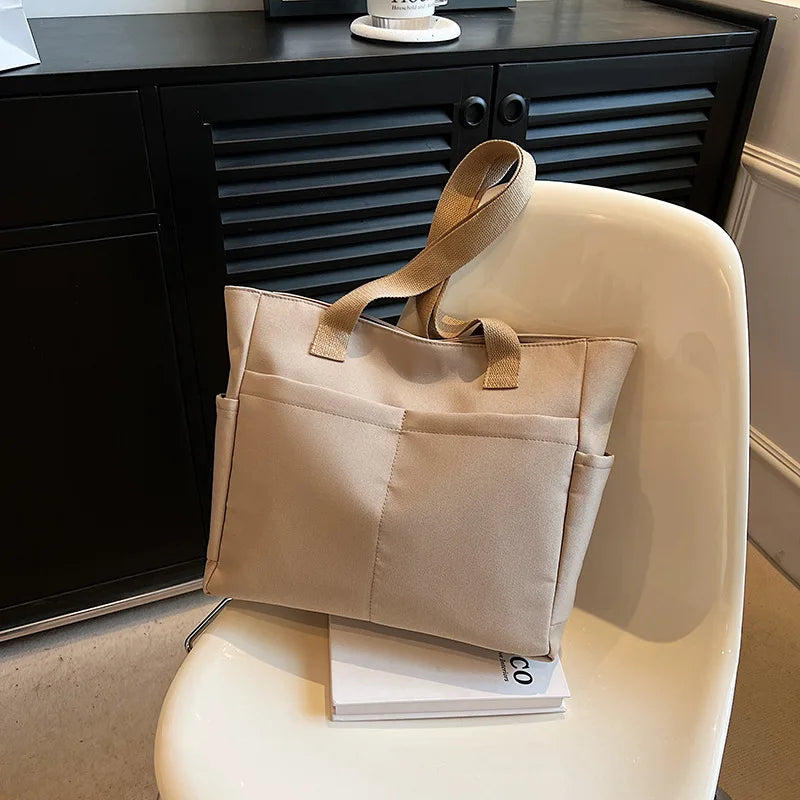 Large Capacity Canvas Tote Bag Casual Multi-Compartment Work Shoulder Bag Women Travel Work Commuter