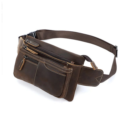 Chest Bag Retro Men S Leather Waist Outdoor Sports Cowhide Satchel Scooter Multi-Function Waterproof