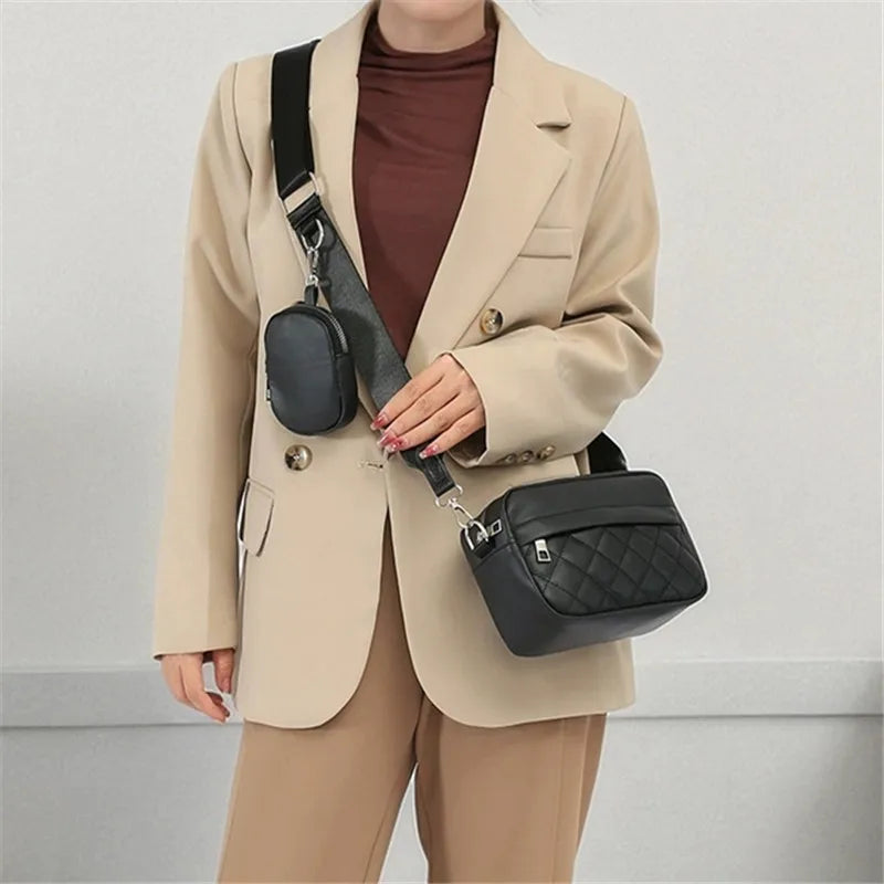 Quilted Shoulder Bag Casual Zipper Crossbody Bag Pu Square Bag Small Purse
