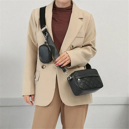 Quilted Shoulder Bag Casual Zipper Crossbody Bag Pu Square Bag Small Purse
