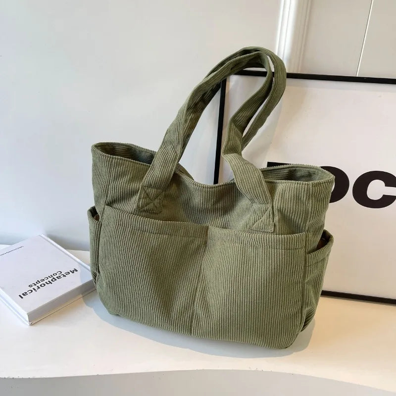 Corduroy Tote Bag – Large Shoulder Handbag for Women