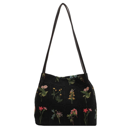 Floral Embroidered Canvas Tote Bag – Women's Bucket Shoulder Bag