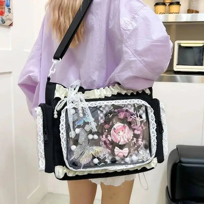 Y2K Lace Ita Shoulder Bag – Transparent Crossbody Tote for Women