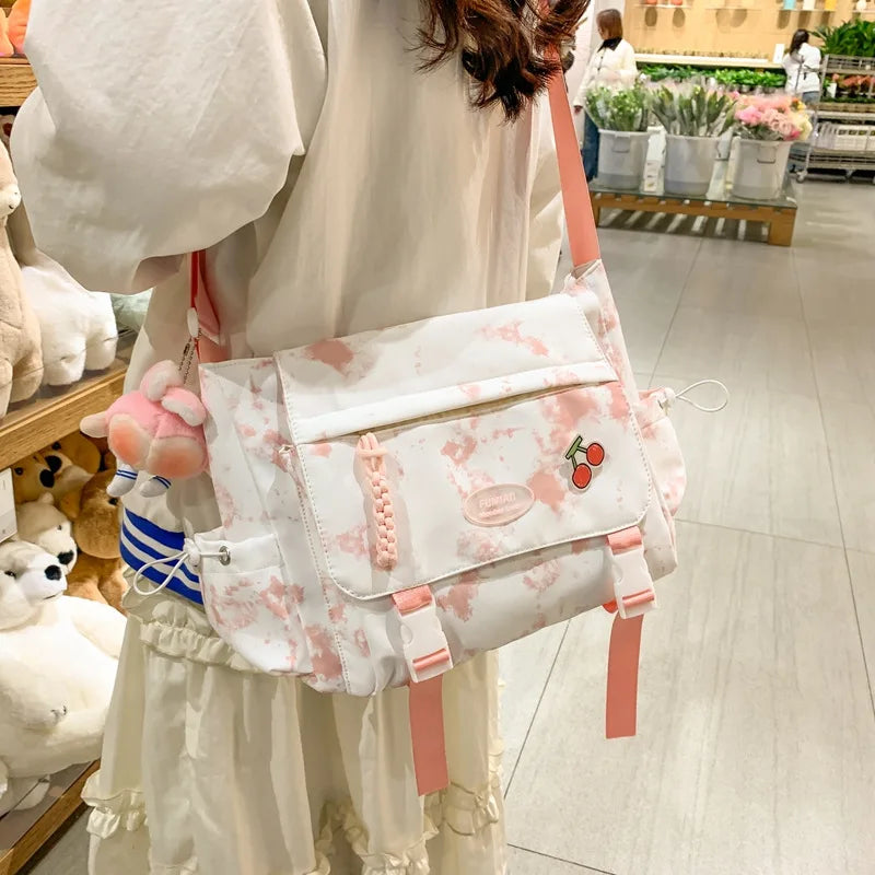 Fashionable Trendy Canvas Color Blocked Mailman Bag Large Capacity Campus Student Trendy Work