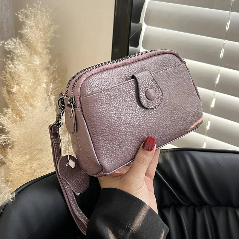 Leather Handhold Female Casual Shoulder Crossbody Bag Mobile Phone Change Storage Wallet