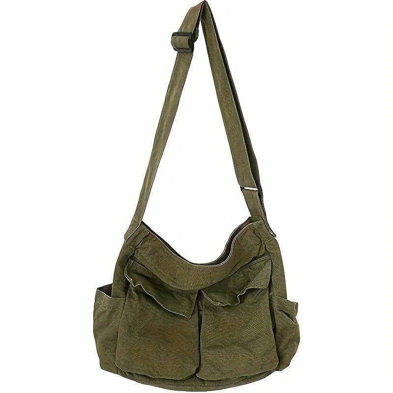 Vintage Canvas Crossbody Bag – Multi-Pocket Shoulder Messenger Bag