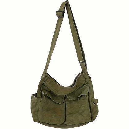 Vintage Canvas Crossbody Bag – Multi-Pocket Shoulder Messenger Bag